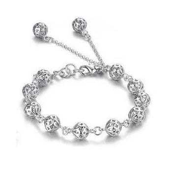 

silver color color bracelet Pendant bracelet new jewelry hollow exquisite ball bracelet simple women's ground brazalete