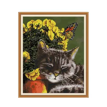 

The Cats are Intoxicated Cross Stitch Patterns Count Print Fabric 14ct 11ct Chinese Cross-stitch DIY Handmade Embroidery Kits