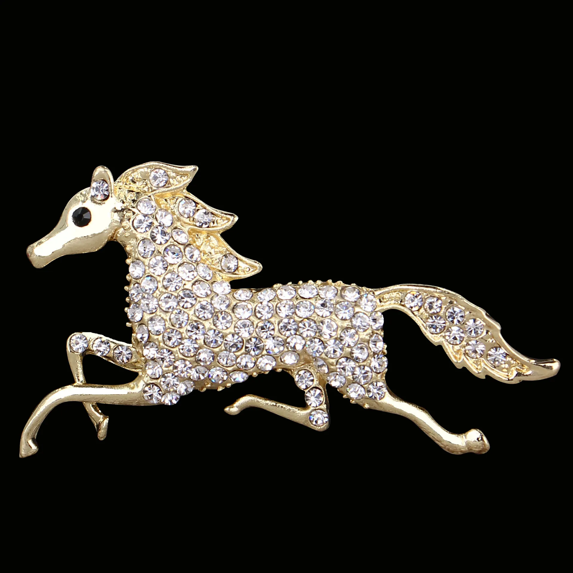 

New Style Japanese Korean Versitile Fashion Full of Crystals Horse Animal Brooch Women's Corsage xiong kou