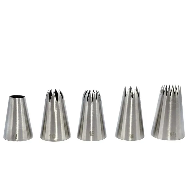Cake Decorating Tip Set 5pcs Large Metal Cake Cream Decoration Tips Set Pastry Tools Stainless Steel Piping Icing Nozzle Cupcake Head Dessert Decorators