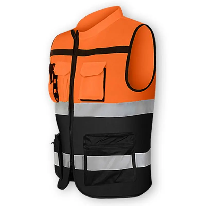 Multi-pockets High Visibility Zipper Front Safety Vest with Reflective Strips - Image 3