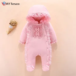 Barboteuse princesse en coton à manches longues pour nouveau né, tenue chaude pour bébé fille 