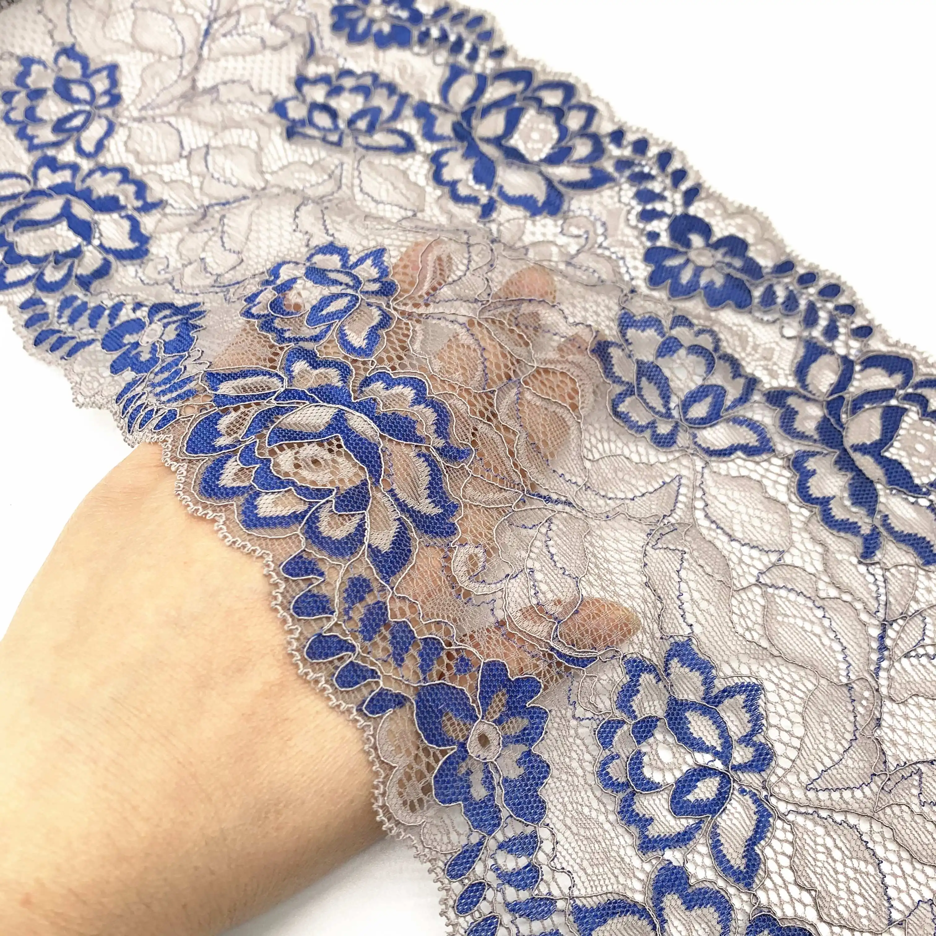 3y/lot Width 6 7/8 inch Blue Grey Elastic Lace Trim 3