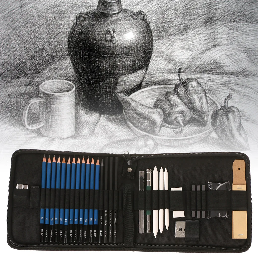 Фото Набор профессиональных художественных карандашей для рисования 32 шт. скетч
