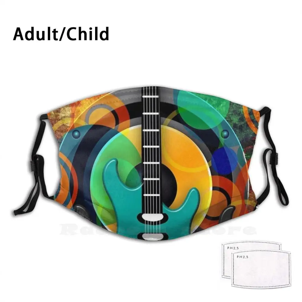

Dreaming Guitar Print Washable Filter Anti Dust Mouth Mask Nine Heart Love Light Sun Sunset Moon Lover Summer Spring Autumn