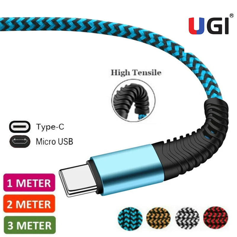 Кабель для быстрой зарядки UGI QC3.0 4A кабель USB C быстрого типа нейлоновый плетеный