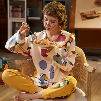 

Good quality Women's Pyjamas 100% Cotton Pajamas Cute Cartoon Sleepwear Breathable Pijamas mujer Plus Size Nighty Home clothes