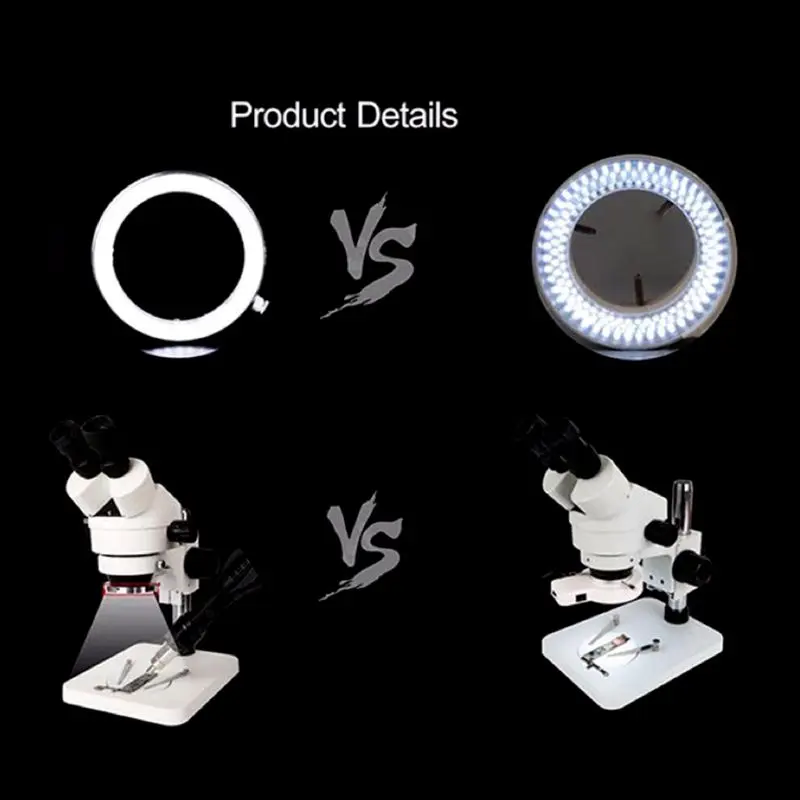 Microscope Lamp 60 LED Ring Light for Microscope Brightness Adjustable STEREO ZOOM USB Plug Light Source Shadowless illuminator
