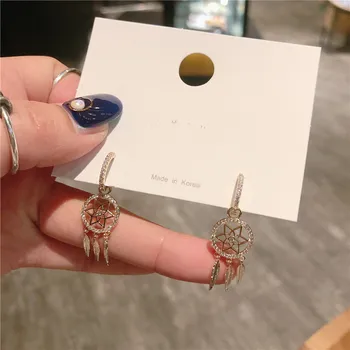 

Copper ring Korean Korean version of the fishing net flowers fresh and simple wild small earrings long earrings earrin