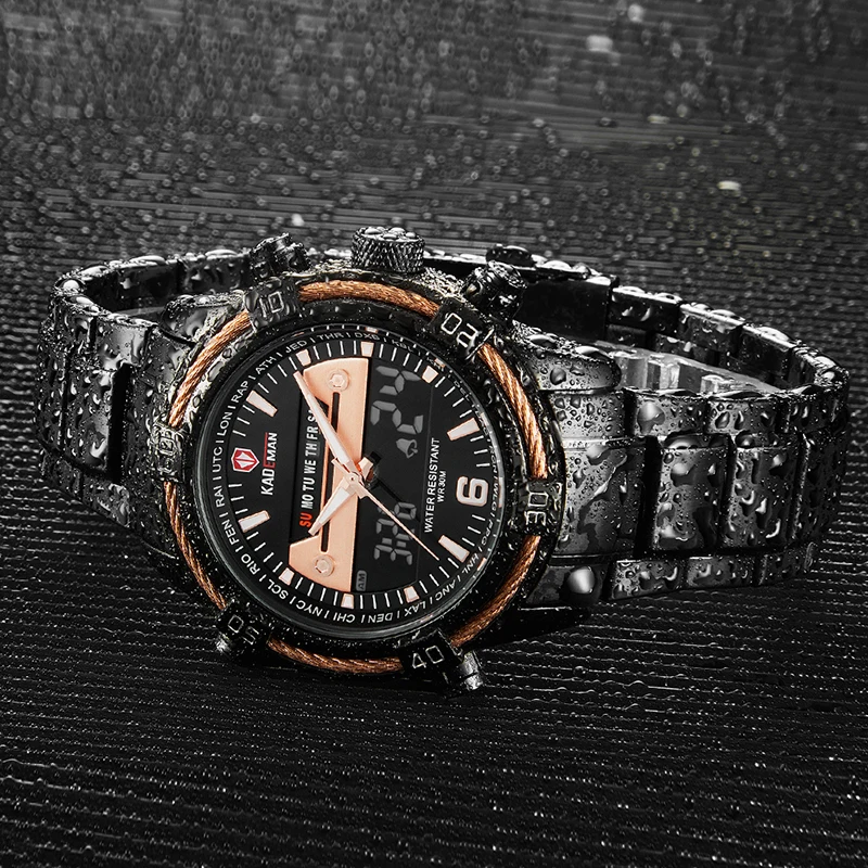 KADEMAN Роскошные мужские часы светодиодный дисплей цифровые часы Военные Спортивные наручные часы Лидирующий бренд 3ATM нержавеющая сталь Relogio Masculino