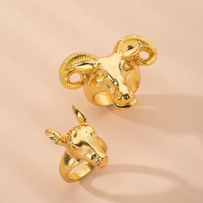

Twelve Zodiac Retro Personality Metal Rings Snake Ring Golden Cow Dog Cat Rabbit Dragon Shape Open Ring New Women