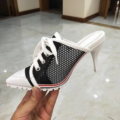 Летняя женская обувь Пикантные модные трендовые полушлепанцы Сетчатые