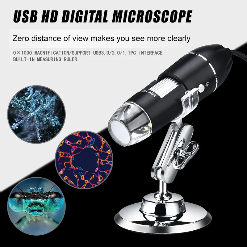 

Adjustable LED Digital Microscope 1600X/1000X/500X Mega Pixels Type-C/Micro USB Magnifier Electronic Stereo USB Endoscope Camera