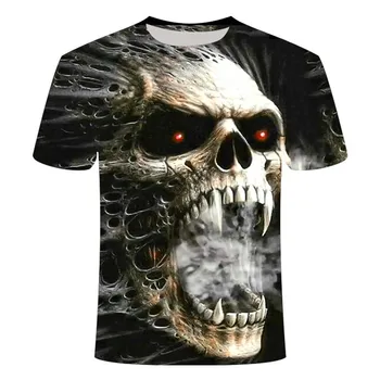 

2020 summer men and women T-shirt 3D printing horror skull heavy metal street motorcycle short-sleeved t-shirt