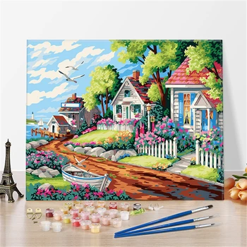 

Villa By The Sea Paintings By Numbers DIY Pictures Oil Coloring By Numbers Set Gift Drawing By Numbers Canvas Decor New Arrivals