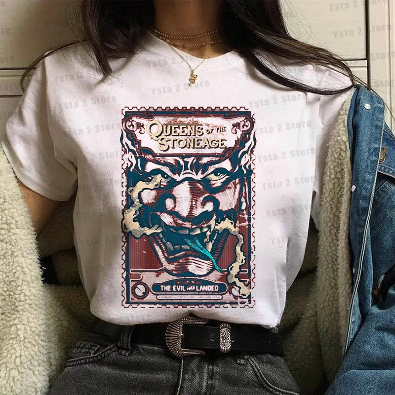 Popular Queens of the Stone Age t shirt women Vogue Skeleton Demon T-shirt Halloween Easter casual streetwear Cool Graphic Tops