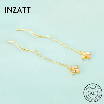 

INZATT Real 925 Sterling Silver Zircon Cross Chain Tassel Drop Earrings For Fashion Women Party Cute Fine Jewelry Accessories