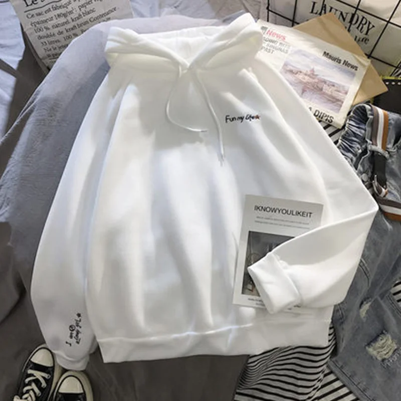 White Толстовка Harajuku однотонная Толстовка Женская толстовка с длинным рукавом Свободные женские толстовки уличная повседневная спортивная одежда Маркус куртка - Цвет: White