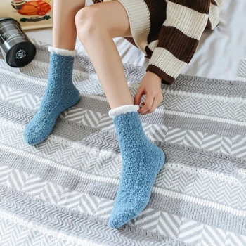 

Unisex Autumn and Winter New Coral Velvet Female Socks Home Coral Velvet Plus Velvet Thickening In The Tube Floor Socks YDJS