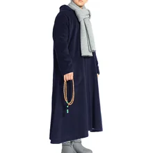 Высокое качество буддийский шаолин монах халат накидка пальто дзэн-буддизм плащ для медитации костюмы боевые искусства шерсть зима теплый темно-синий