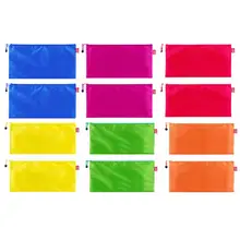 12 шт., 6 цветов, пенал для карандашей на молнии, сумки для файлов, водонепроницаемые пластиковые двухслойные сумки для ручек, косметические принадлежности, аксессуары для путешествий