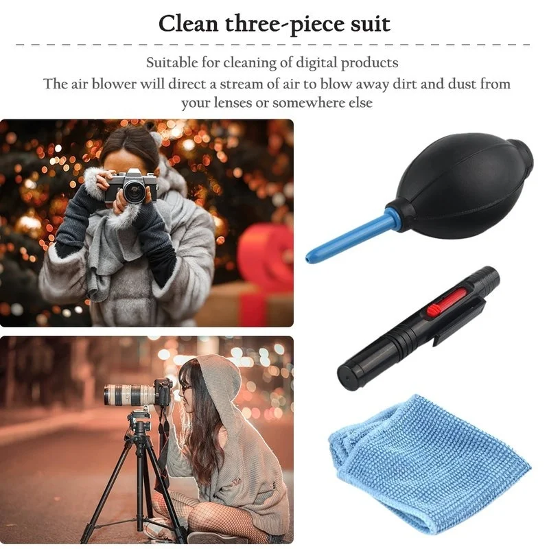 3 in 1 Camera Lens Cleaning Kit Soplador Dust Blower Brush Cleaning Cloth Dust Cleaner For DSLR Cameras Accessories Soufleur Air