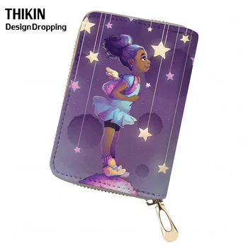 

THIKIN Cute African Black Girl Pattern Student School PU Passport Wallet Small ID Card Holder Case for Bus Bank Paspoorthoesje