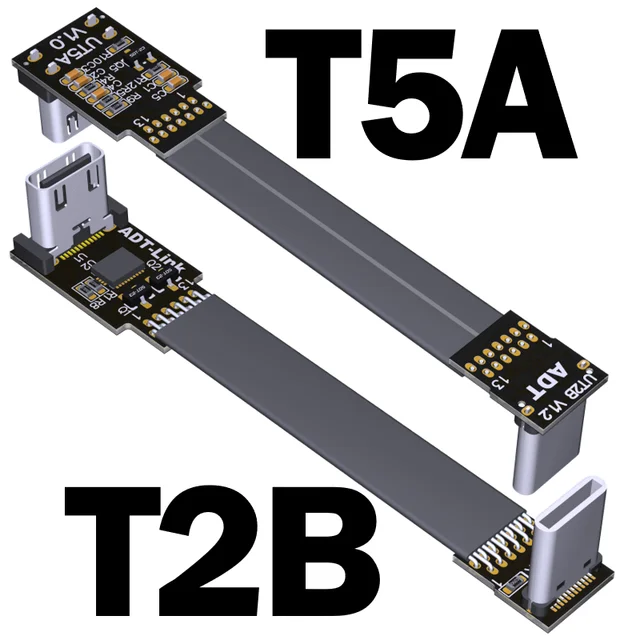 ADT-Link USB3.1 Adapter Cable TYPE-C To USB C Flat Extender 90 Degree Up/Down Connector 3A 10G/bps Gen2x1 Full Speed USB3.1 Ribbon Cable