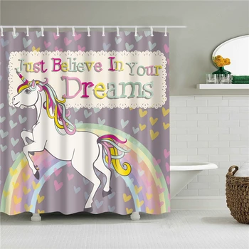 

children cartoon bathroom shower curtain unicorn printing waterproof cortinas de bano navidad decoration bath screen with hooks