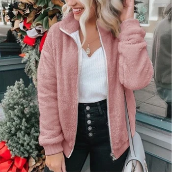 

Dropship 2020 Winter Arrival Women Cotton Fluffy Long Sleeve Jacket Ladies Warm Outerwear Cardigan Coat Women Jacket Coat