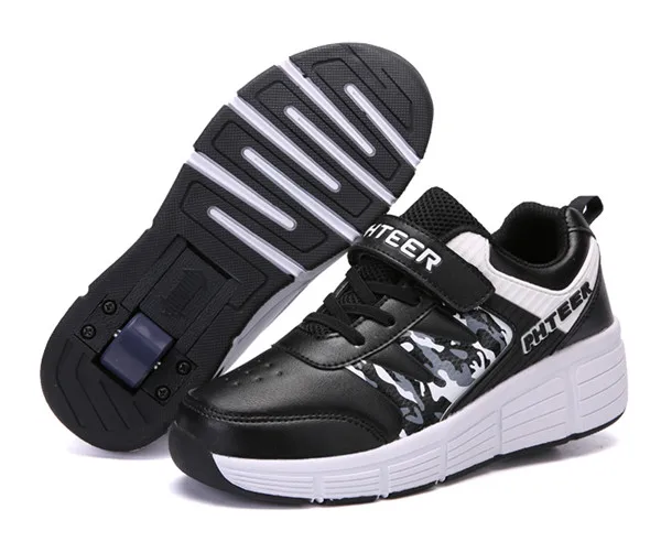 One Wheels Black EUR 31-42 Children Junior Roller Skate Shoes Kids Sneakers With One/Two heelies Boys Girls Wheels Shoes Adult Casual boys Shoes - Цвет: One Wheels Black