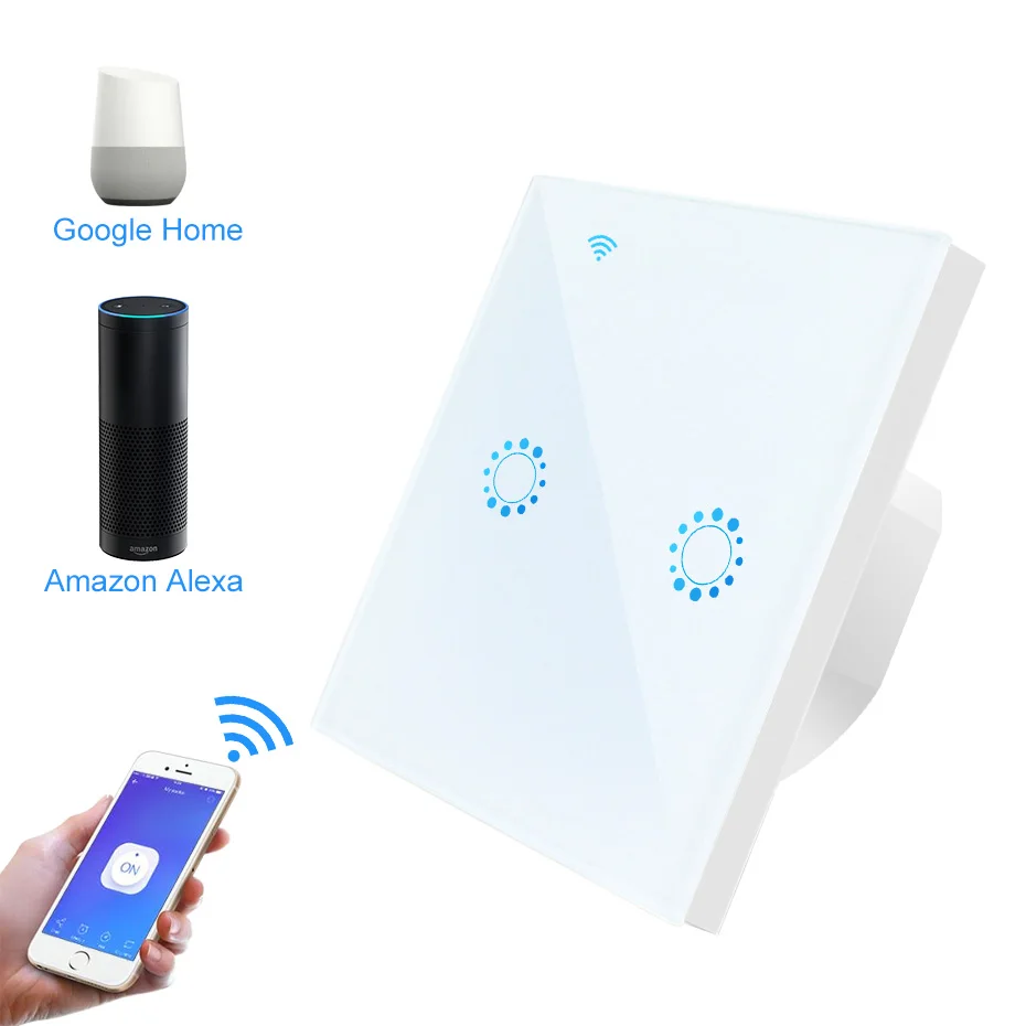 

Touch EU Wifi Wall Touch Switch 1/2/3 Gang Wireless Remote Light Relay App Control Work with Alexa Google Home 10A 2200W