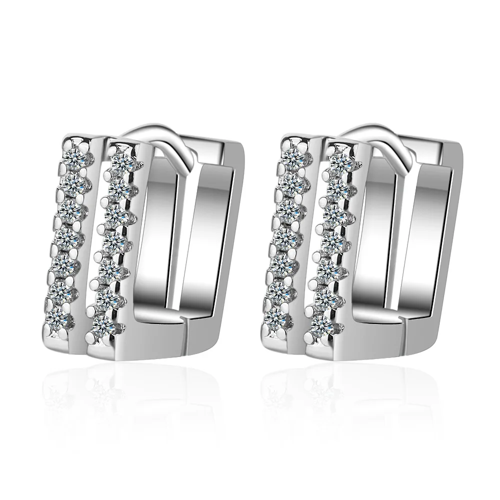 

Stud Earrings Wedding Earrings Square Diamond Earrings Female Geometric Simple Double Row Diamond Short Earrings Design Earrings