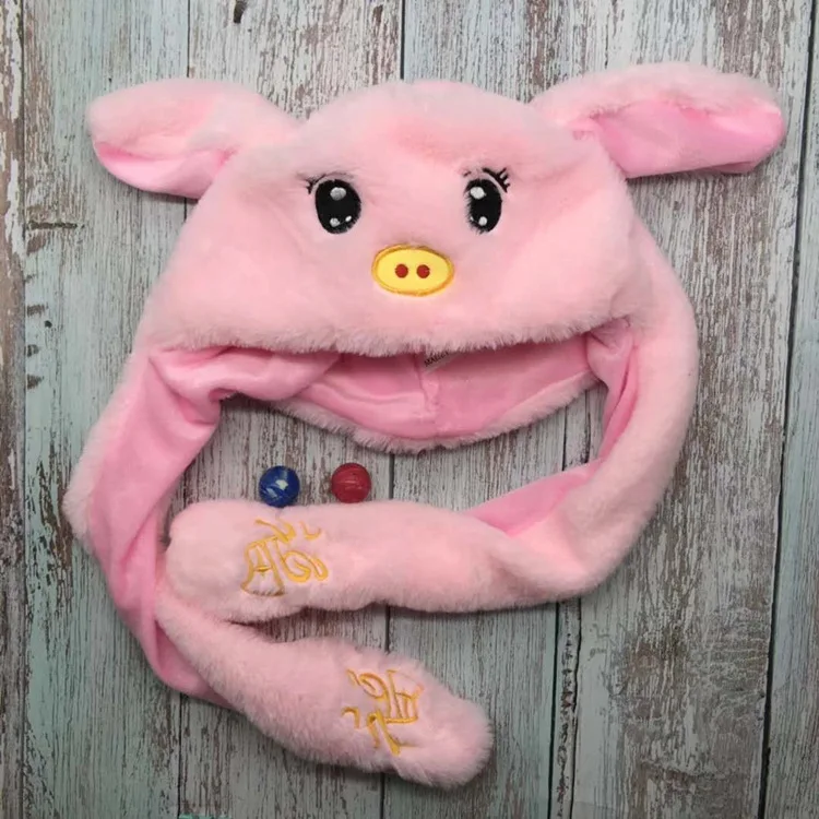 Douyin Celebrity Style Network Red Pig fa guang zhu Move Rabbit er duo mao Pig Hat plus Velvet Warm Hat Funny Flashing Hat