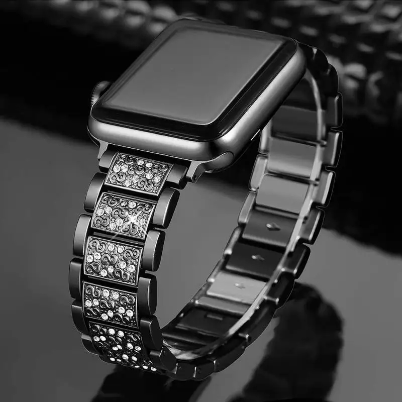 Блестящие бриллиантовые часы браслет ремешок для iWatch Series4 44 мм