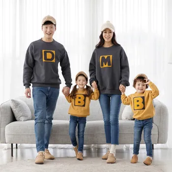 

Korean Spring Mom Dad Kids Sweater Hoodies Letter Embroidery Mother And Child Family Set Christmas Family Outfit QT1984