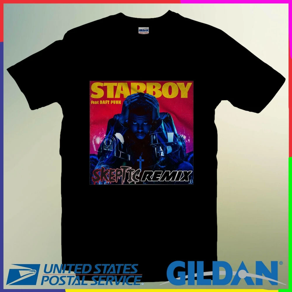 The Weeknd Starboy Ft DJ Daft Панк Черная Футболка 100% хлопок |