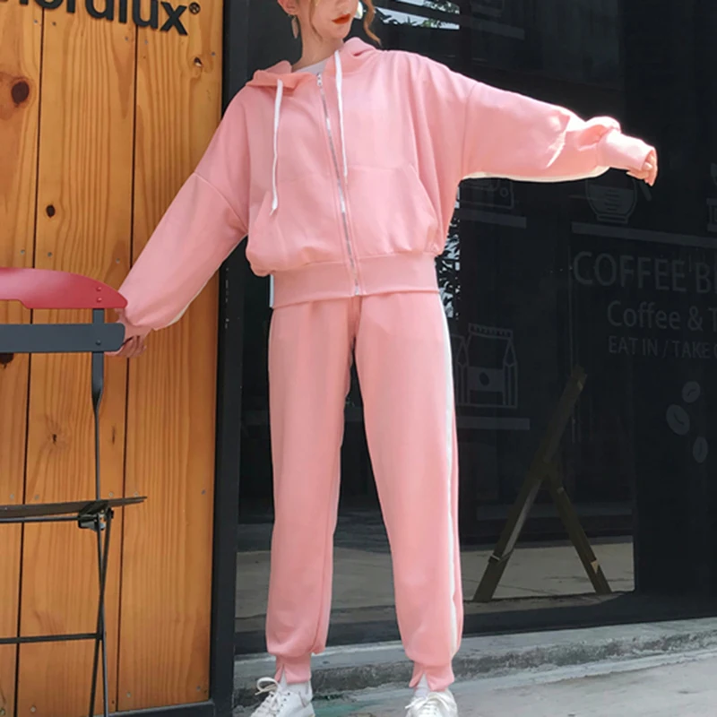 

Vertvie Workout Tracksuits Women Zipper Crop Tops Drawstring Calf Length Pants Patchwork Sports Suits Oversize Coat Fitness
