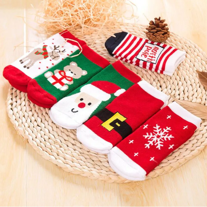 1 Pair Cotton Winter Baby Girls Boys Kids Sock Children Terry Snowflake Elk Santa Claus Christmas Bear Gift Stuff clothes fleece