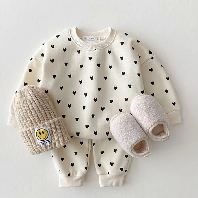 MILANCEL 2022 Baby Clothing Set Full Heart Boys Hoodie Suit Toddler Girls Clothes Set
