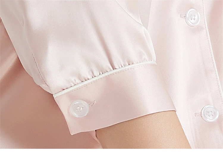 100% Silk Shirt Sleepwear 19mm Long Shirts Sleeved Blouse Fashion Shirts Women Shirts 100% Silk V-neck Pocket 6