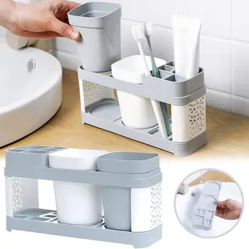 

Toothbrush Holder Stand Plastic Cup Set Shelf Bathroom Toothpaste Storage Rack Toothbrush Box Bathroom Tools Set Toothpaste Stor