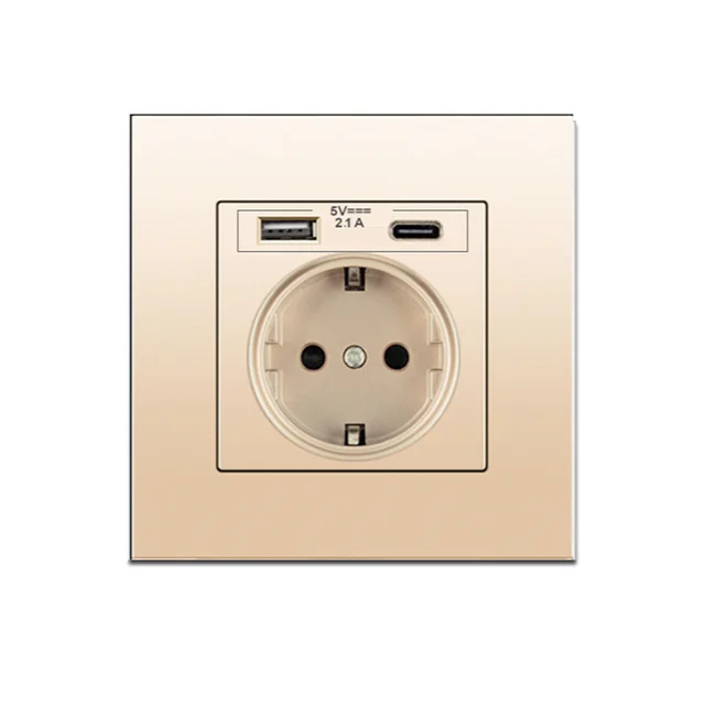 Pop Type-C USB Power Socket German, EU Standard USB  Receptacles,USB C Wall Outlet Russian,2.1A Wall Fast Charger Adapter Poland pc panel golden