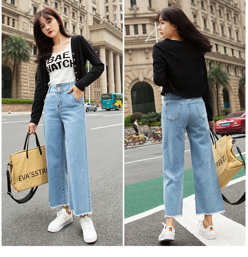 Джинсы женские свободные до щиколотки с высокой талией джинсовые женские широкие корейские модные женские популярная Удобная Повседневная Студенческая шик
