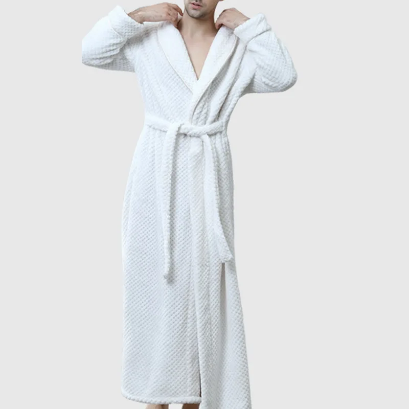 Shujin Men pajamas Confrot Robe Soft Absorbent Lightweight Long Kimono Flannel Spa Bathrobe Men Coral fleece bathrobe bathing