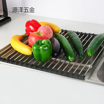 

Folding Stainless Steel Draining Curtain Vegetables Fruits Dishes Draining Shelf Kitchen Storage Rack kitchen accessories