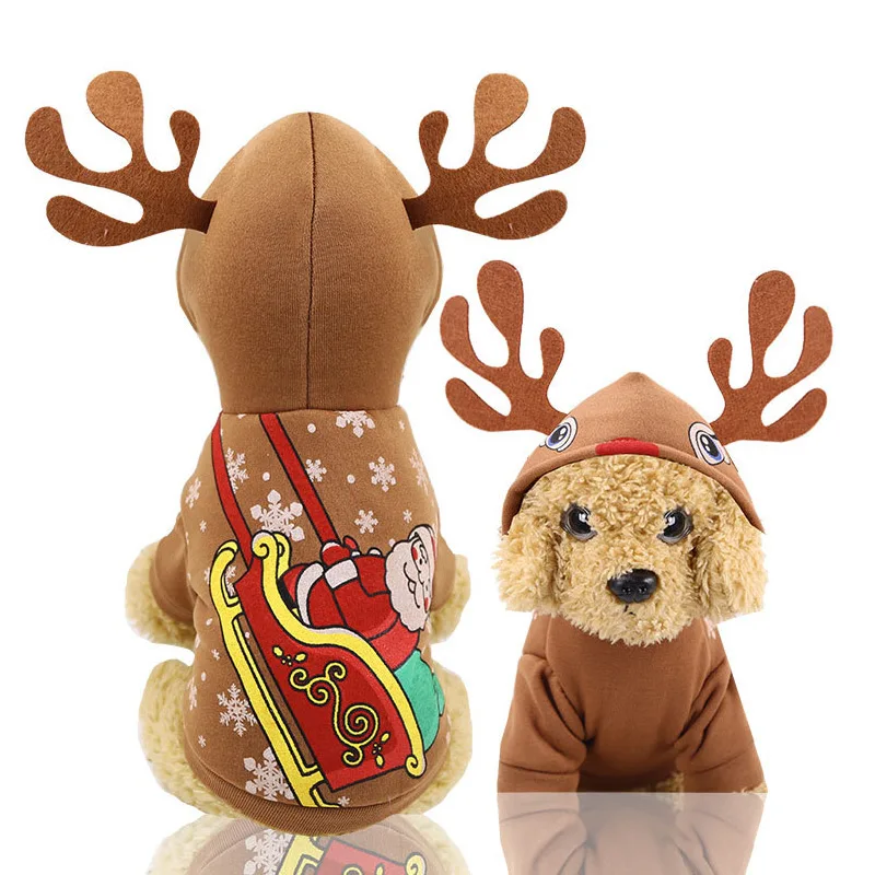 Рождественская одежда с оленем для собак, костюм Санта-Клауса для мопса, чихуахуа, домашний Йоркширский питомец, одежда для кошек, куртка, пальто, костюм для домашних животных - Цвет: Deer