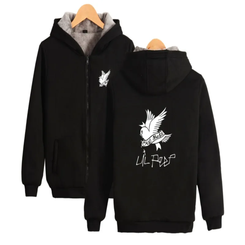 Новинка Lil Peep moletom masculino зимние женские/мужские хлопковые толстовки с капюшоном на молнии с принтом утепленная одежда размера плюс - Цвет: black