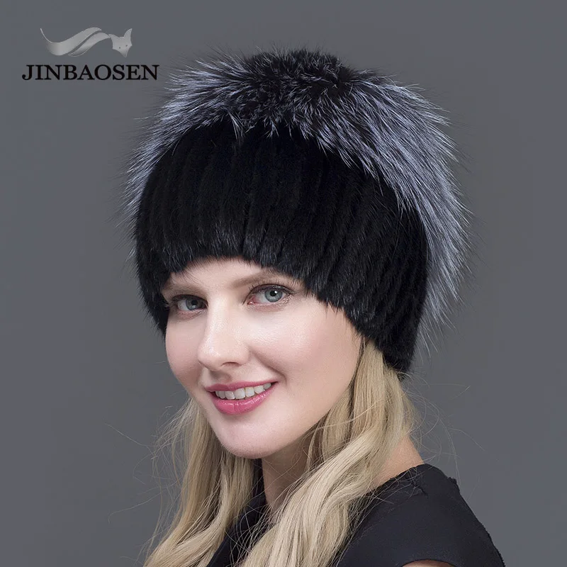 JINBAOSEN/новая зимняя шапка из натурального меха норки для женщин, топ из кроличьего меха с лепестками, смешанный Лисий мех, теплая и модная теплая шапка с ушами