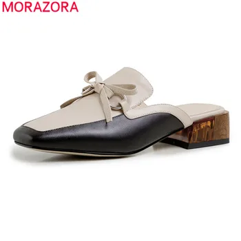 

MORAZORA 2020 new arrival fashion casual shoes genuine leather summer ladies shoes thick heels square toe mules shoes